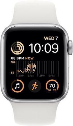Apple Watch SE 2nd Gen (2022) (GPS) - 32GB - 40mm - Silver Aluminum Case with White Rubber Sport Band - One Size