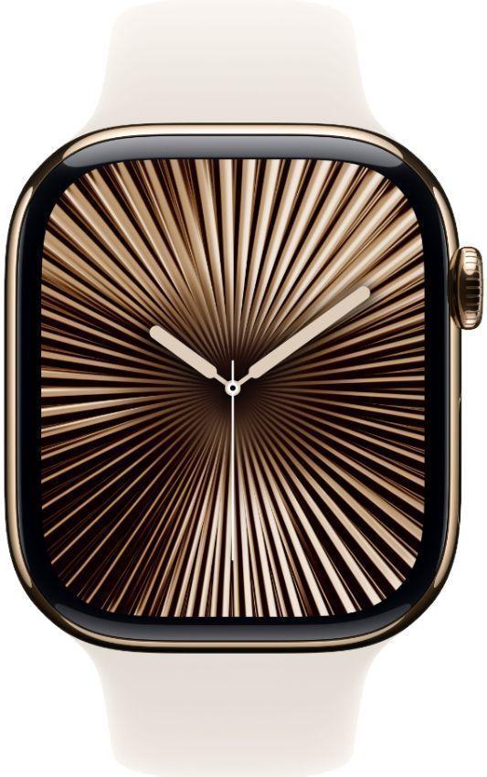 Apple Watch Series 10 (GPS) - 64GB - 42mm - Gold Titanium Case with Starlight Rubber Sport Band - One Size