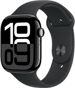 Apple Watch Series 10 (Cellular + GPS) - 64GB - 46mm - Jet Black Aluminum Case with Black Rubber Sport Band - One Size