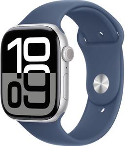 Apple Watch Series 10 (Cellular + GPS) - 64GB - 42mm - Silver Aluminum Case with Denim Rubber Sport Band - One Size