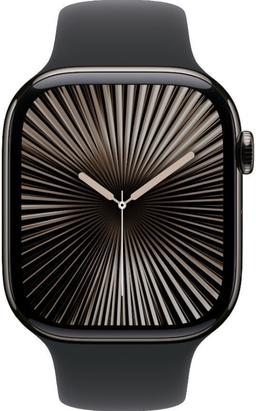 Apple Watch Series 10 (Cellular + GPS) - 64GB - 46mm - Slate Titanium Case with Black Rubber Sport Band - One Size