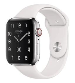 Apple Watch Series 4 (Cellular + GPS) - 16GB - 44mm - Silver Hermes (Stainless Steel) Case with White Rubber Sport Band