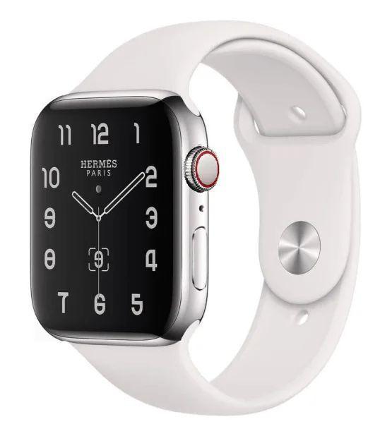 Apple Watch Series 4 (Cellular + GPS) - 16GB - 44mm - Silver Hermes (Stainless Steel) Case with White Rubber Sport Band