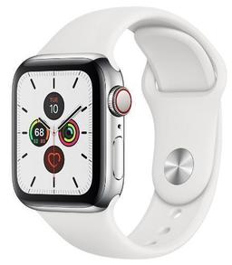 Apple Watch Series 5 (Cellular + GPS) - 32GB - 40mm - Silver Stainless Steel Case with White Rubber Sport Band