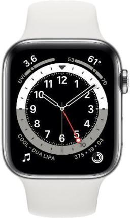 Apple Watch Series 6 (Cellular + GPS) - 32GB - 40mm - Silver Stainless Steel Case with White Rubber Sport Band