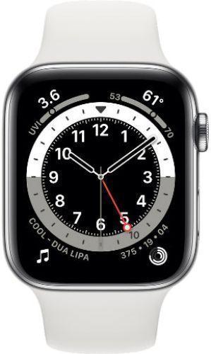 Apple Watch Series 6 (Cellular + GPS) - 32GB - 40mm - Silver Stainless Steel Case with White Rubber Sport Band