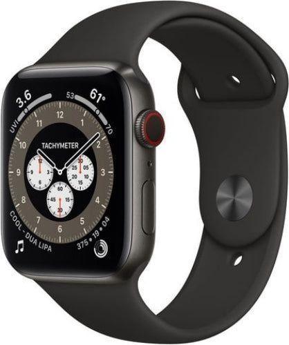 Apple Watch Series 6 (Cellular + GPS) - 32GB - 44mm - Space Black Titanium Case with Black Rubber Sport Band
