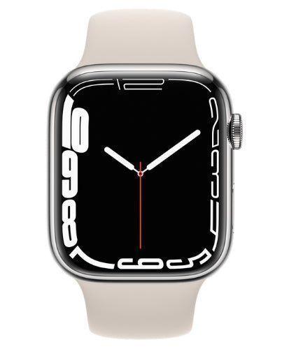 Apple Watch Series 7 (Cellular + GPS) - 32GB - 45mm - Silver Stainless Steel Case with Starlight Rubber Sport Band