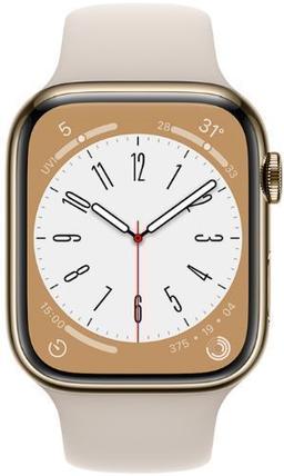 Apple Watch Series 8 (Cellular + GPS) - 32GB - 41mm - Gold Stainless Steel Case with Starlight Rubber Sport Band