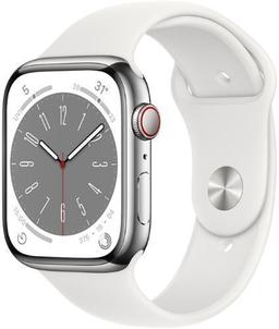 Apple Watch Series 8 (Cellular + GPS) - 32GB - 41mm - Silver Stainless Steel Case with White Rubber Sport Band