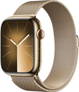 Apple Watch Series 9 (Cellular + GPS) - 64GB - 45mm - Gold Stainless Steel Case with Gold Rubber Milanese Loop Band - Small/Medium Size