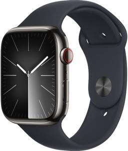 Apple Watch Series 9 (Cellular + GPS) - 64GB - 41mm - Graphite Stainless Steel Case with Midnight Rubber Sport Band - One Size
