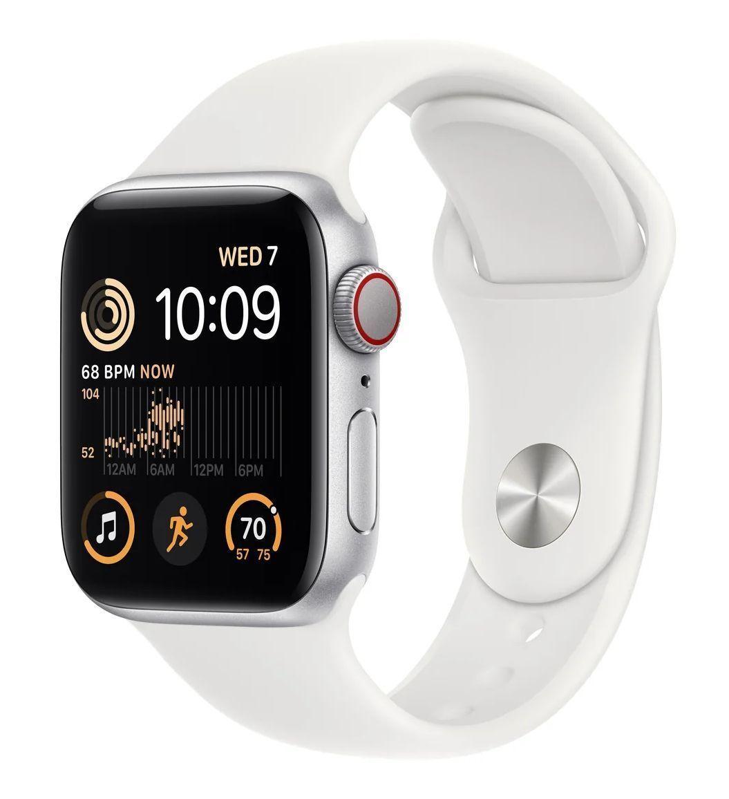 Apple Watch Series 9 (Cellular + GPS) - 64GB - 41mm - Silver Aluminum Case with White Stainless Steel Sport Band - One Size