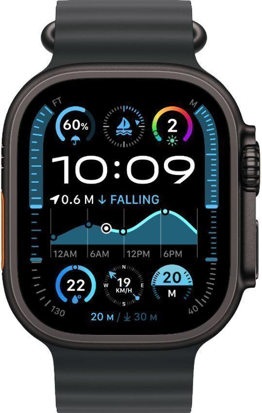 Apple Watch Ultra 2 (Cellular + GPS) - 64GB - 49mm - Black Titanium Case with Black Rubber Ocean Band - One Size