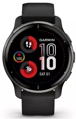 Garmin Venu 2 Plus Smartwatch - 33mm - Slate Black Fiber-reinforced Polymer Case with Black Silicone Silicone Strap