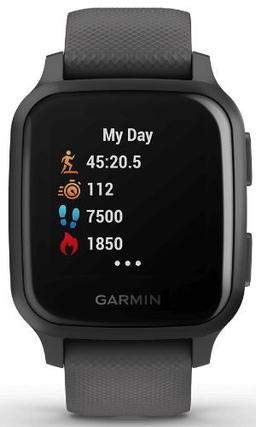 Garmin Venu Sq Smartwatch - 33.1mm - Slate Black Fiber-reinforced Polymer Case with Shadow Black Silicone Silicone Strap