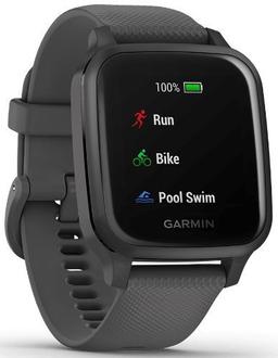 Garmin Venu Sq Smartwatch - 33.1mm - Slate Black Fiber-reinforced Polymer Case with Shadow Black Silicone Silicone Strap