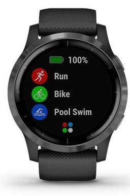 Garmin Vivoactive 4 Smartwatch - 45mm - Slate Fiber-reinforced Polymer Case with Black Silicone Silicone Strap