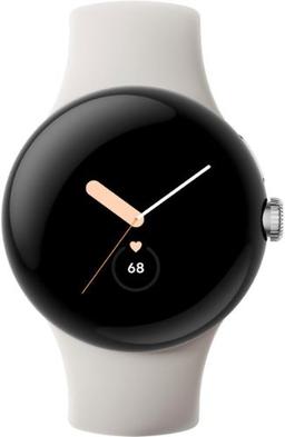 Google Pixel Watch 1 (Bluetooth + LTE) - 32GB - 30.4mm - Polished Silver Stainless Steel Case with Chalk Fluoroelastomer Active Band