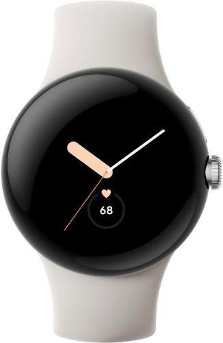 Google Pixel Watch 1 (Bluetooth + LTE) - 32GB - 30.4mm - Polished Silver Stainless Steel Case with Chalk Fluoroelastomer Active Band