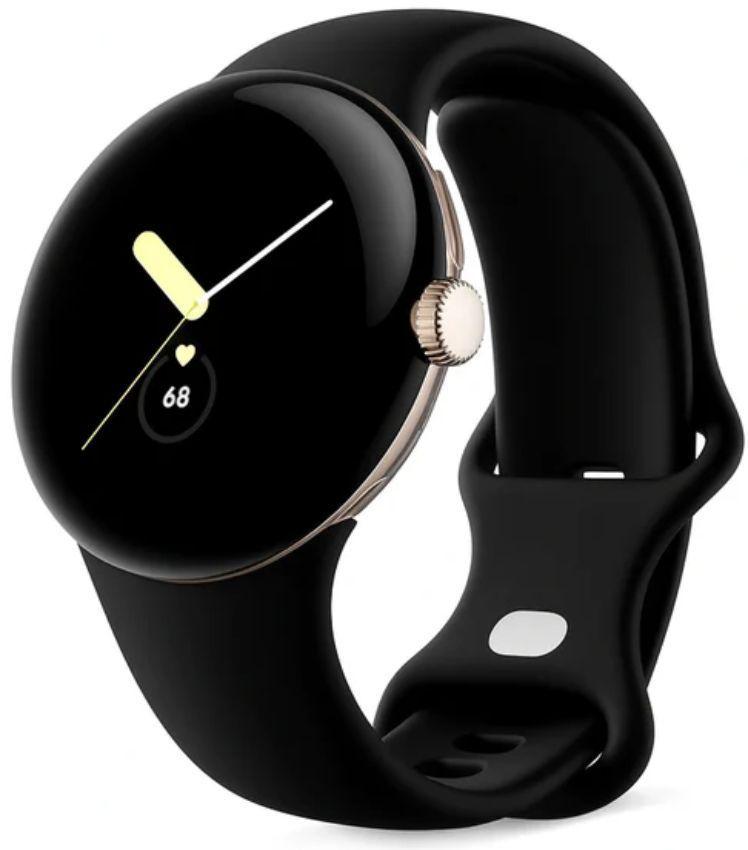 Google Pixel Watch 2 (Bluetooth) - 32GB - 1.2 inch - Champagne Gold Aluminum Case with Obsidian Fluoroelastomer Active Band